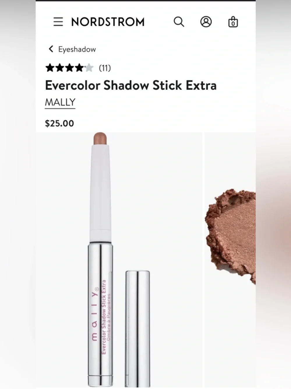 MALLY EVERCOLOR Split Shadow Stick, Cafe Latte Brown NWT, Retails $25